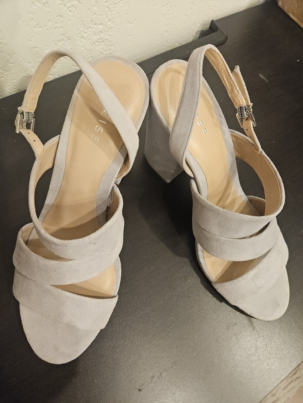 REISS Naomi Gray Suede Strappy Ankle Strap Buckle Open Toe Block Heels Womens 9. - Picture 2 of 7